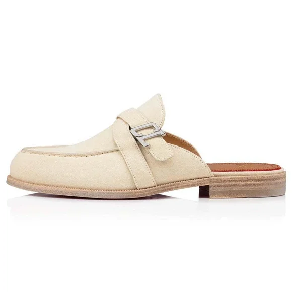 Christian Louboutin Muloman Flat Beige Suede Backless Slide Loafer Mule 42 9